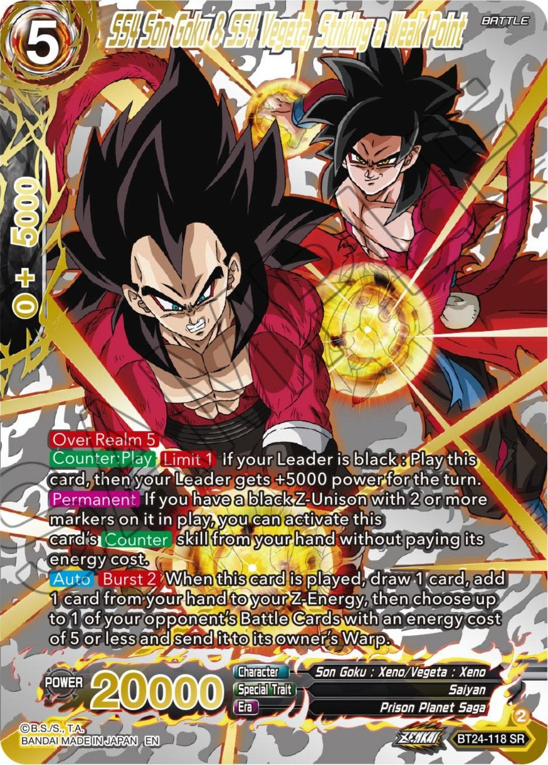 Image for SS4 Son Goku & SS4 Vegeta, Striking a Weak Point (Collector Booster Gold) (Beyond Generations) (BT24-118) - Dragon Ball Super: Masters