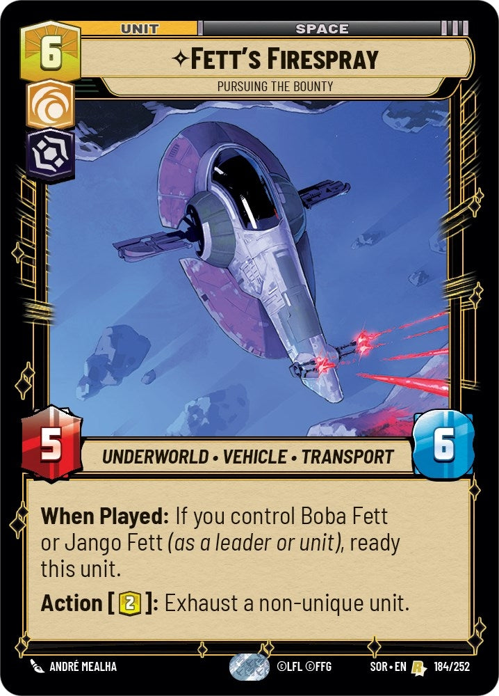 Image for Fett's Firespray - Pursuing the Bounty (Spark of Rebellion) (184/252) - Star Wars: Unlimited