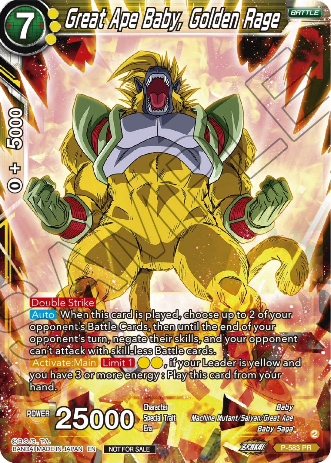 Image for Great Ape Baby, Golden Rage (Zenkai Series Tournament Pack Vol.7) (Tournament Promotion Cards) (P-583) - Dragon Ball Super: Masters