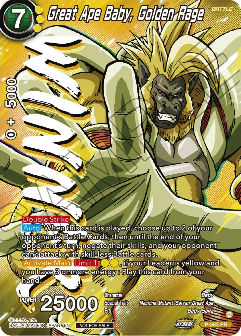 Image for Great Ape Baby, Golden Rage (Zenkai Series Tournament Pack Vol.7) (Winner) (Tournament Promotion Cards) (P-583) - Dragon Ball Super: Masters