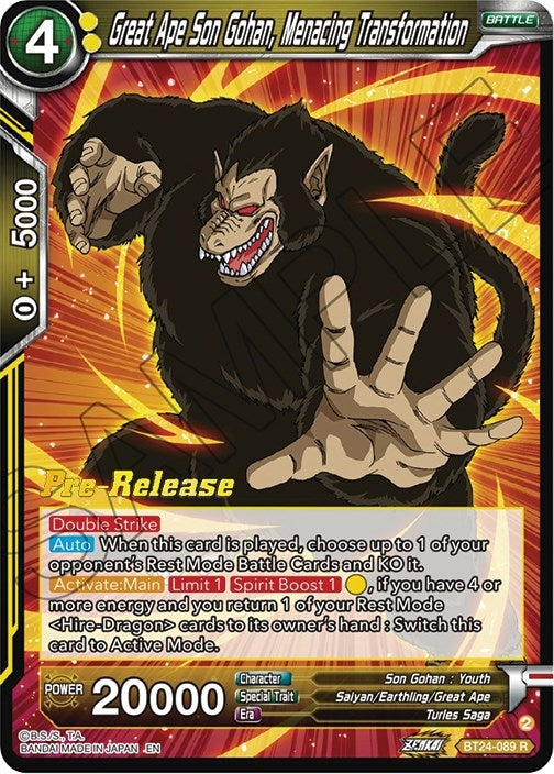 Image for Great Ape Son Gohan, Menacing Transformation (Beyond Generations Pre-Release Cards) (BT24-089) - Dragon Ball Super: Masters