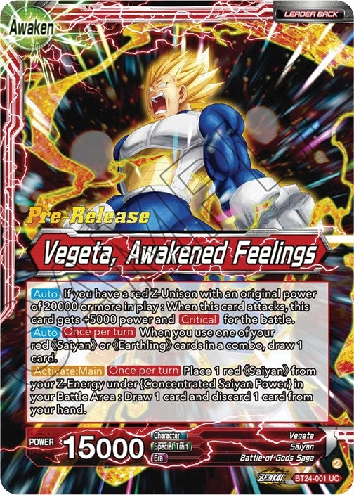 Image for Vegeta // Vegeta, Awakened Feelings (Beyond Generations Pre-Release Cards) (BT24-001) - Dragon Ball Super: Masters