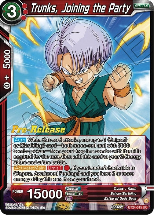 Image for Trunks, Joining the Party (Beyond Generations Pre-Release Cards) (BT24-015) - Dragon Ball Super: Masters