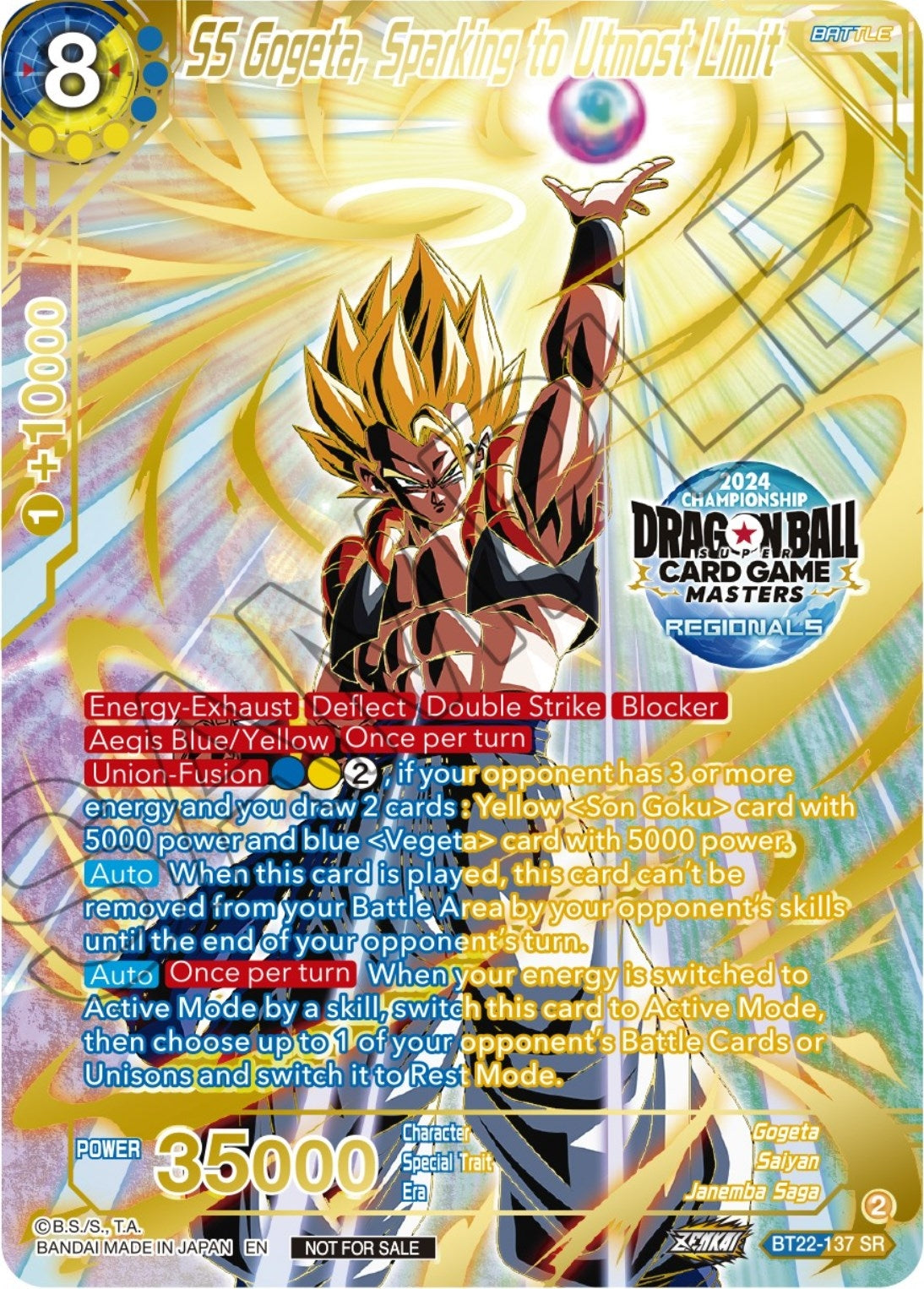 Image for SS Gogeta, Sparking to Utmost Limit (2024 Championship Regionals Top 16) (Tournament Promotion Cards) (BT22-137) - Dragon Ball Super: Masters