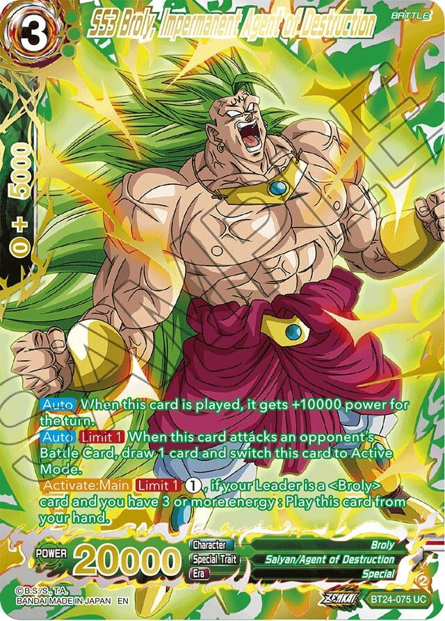 Image for SS3 Broly, Impermanent Agent of Destruction (Collector Booster Gold) (Beyond Generations) (BT24-075) - Dragon Ball Super: Masters