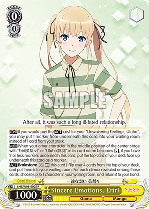 Image for Sincere Emotions, Eriri (Saekano the Movie: Finale) (SHS/W98-E005 R) - Weiss Schwarz