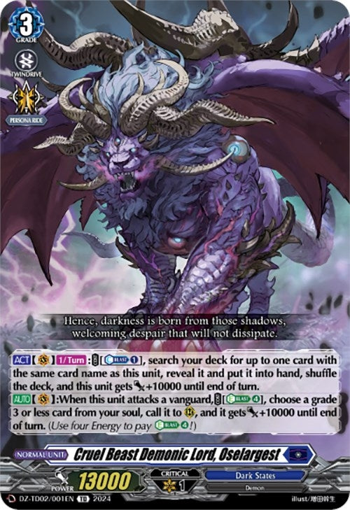 Image for Cruel Beast Demonic Lord, Oselargest (DZ-TD02: Start Up Trial Deck "Dark States") (DZ-TD02/001EN) - Cardfight Vanguard