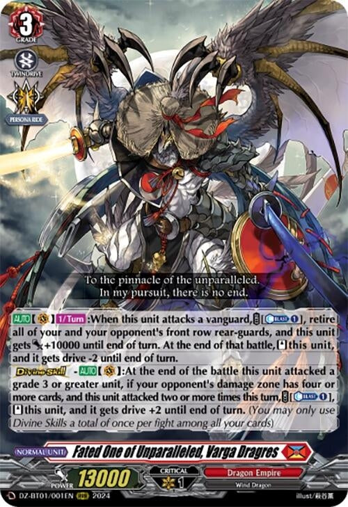 Image for Fated One of Unparalleled, Varga Dragres (DZ-BT01: Fated Clash) (DZ-BT01/001EN) - Cardfight Vanguard