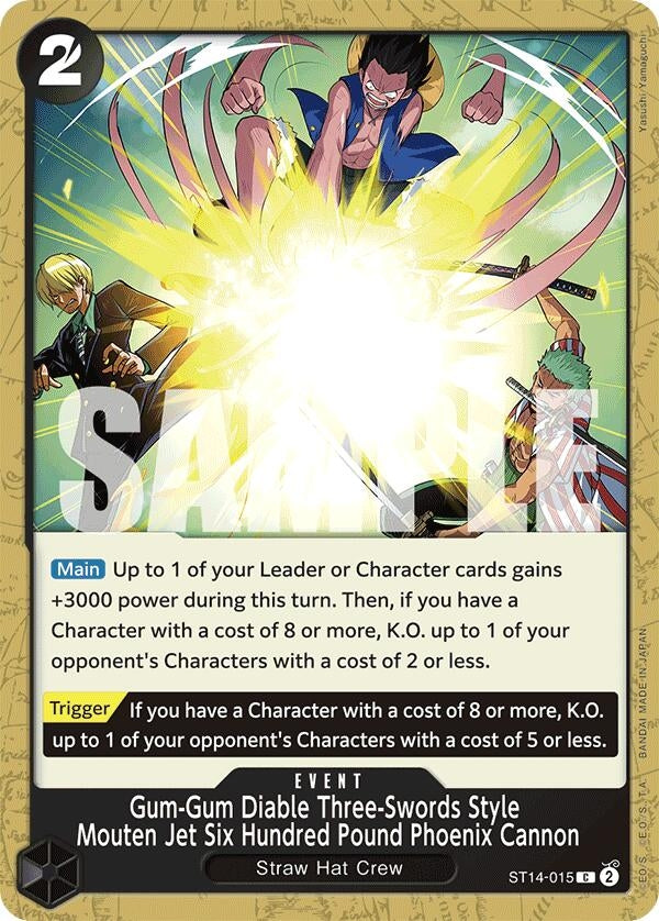 Image for Gum-Gum Diable Three-Swords Style Mouten Jet Six Hundred Pound Phoenix Cannon (Starter Deck 14: 3D2Y) (ST14-015) - One Piece Card Game