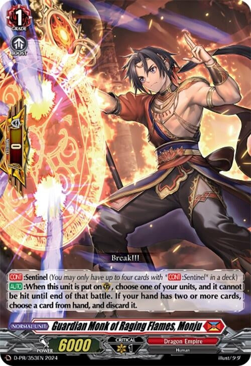 Image for Guardian Monk of Raging Flames, Monju (D Promo Cards) (D-PR/353EN) - Cardfight Vanguard