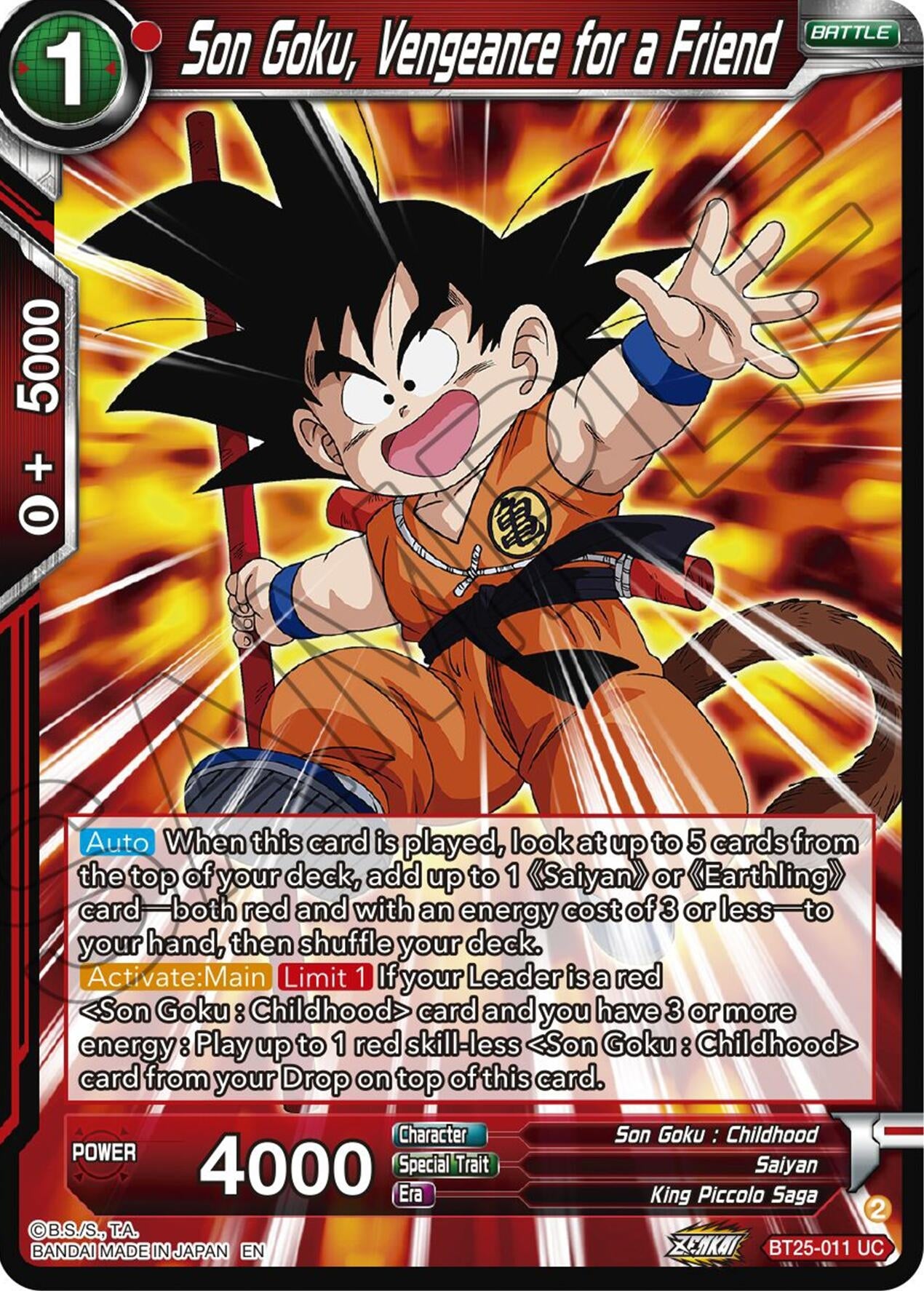 Image for Son Goku, Vengeance for a Friend (Legend of the Dragon Balls) (BT25-011) - Dragon Ball Super: Masters