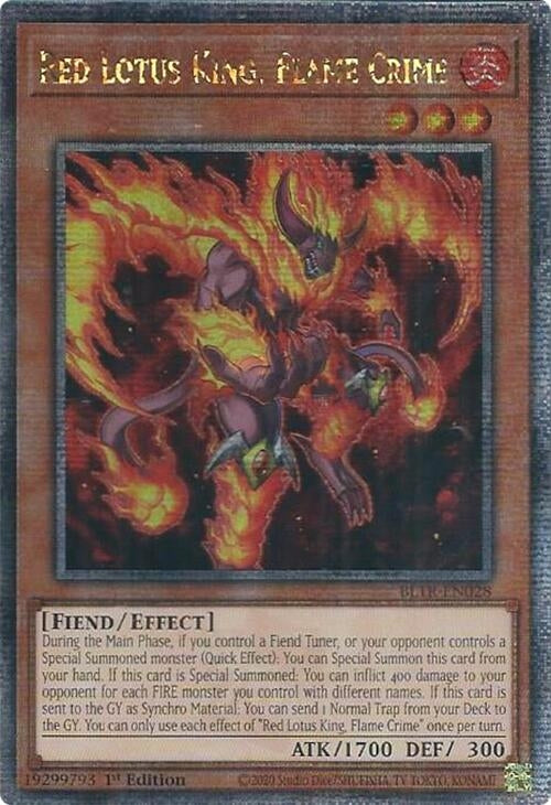 Image for Red Lotus King, Flame Crime (Quarter Century Secret Rare) (Battles of Legend: Terminal Revenge) (BLTR-EN028) - YuGiOh