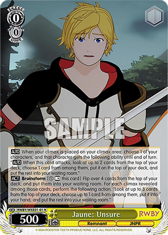 Image for Jaune: Unsure (RWBY Premium Booster) (RWBY/WXE01-01 N) - Weiss Schwarz