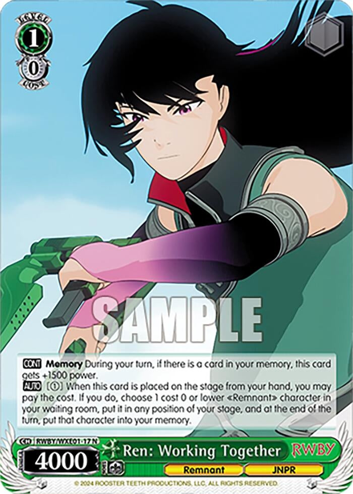 Image for Ren: Working Together (RWBY Premium Booster) (RWBY/WXE01-17 N) - Weiss Schwarz