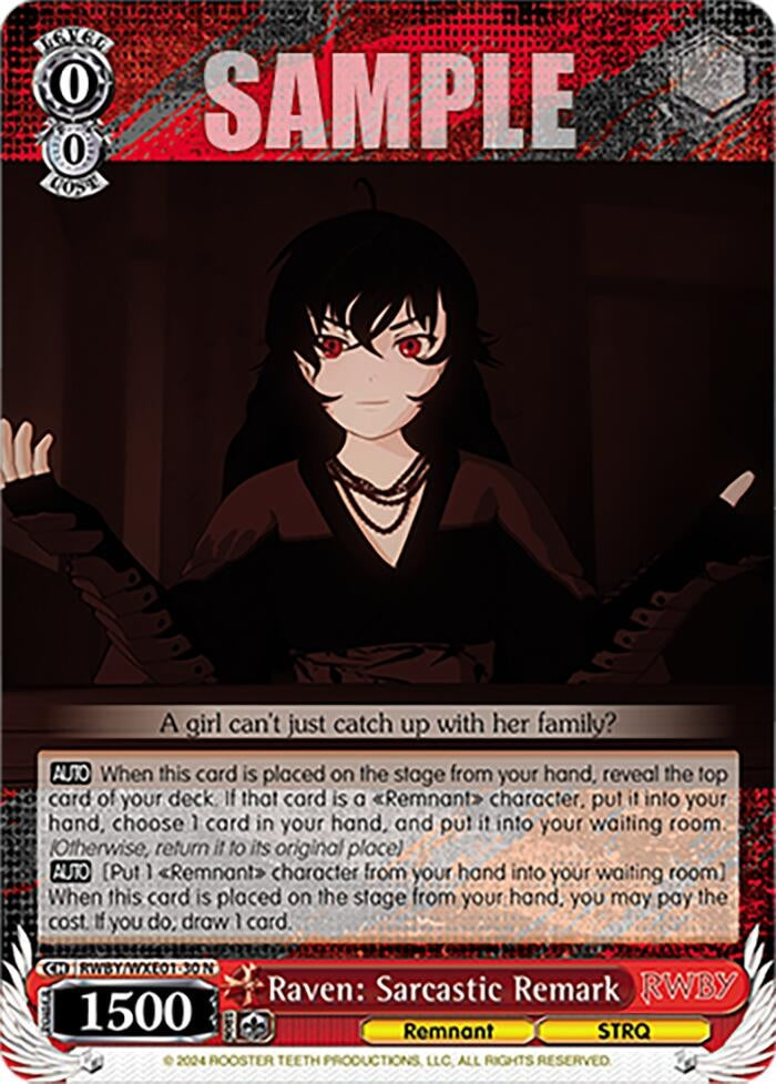 Image for Raven: Sarcastic Remark (RWBY Premium Booster) (RWBY/WXE01-30 N) - Weiss Schwarz