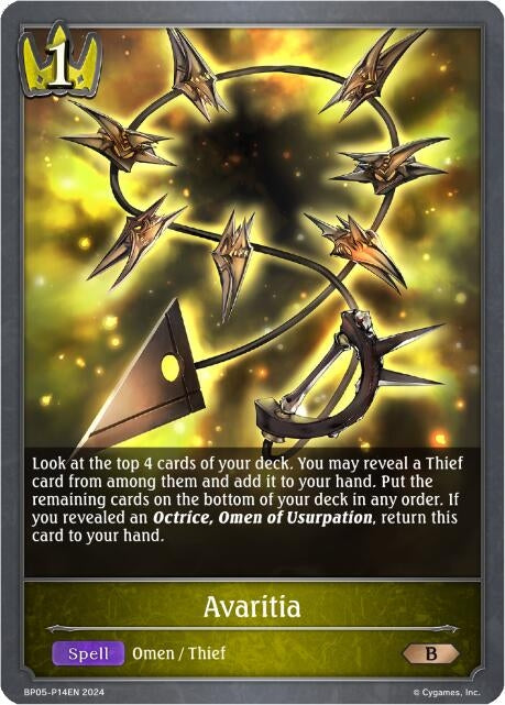 Image for Avaritia (Foil) (BP05: Omens Eternal) (BP05-P14EN) - Shadowverse: Evolve