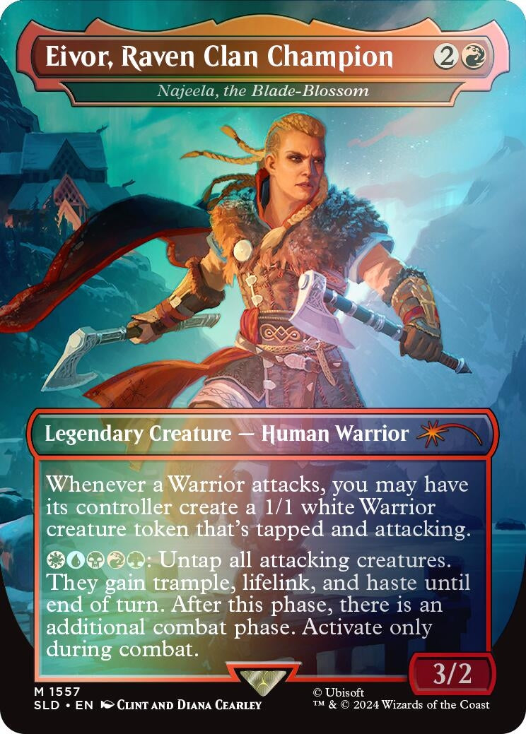 Image for Eivor, Raven Clan Champion - Najeela, the Blade-Blossom (Rainbow Foil) (Secret Lair Drop Series) (1557) - Magic: The Gathering