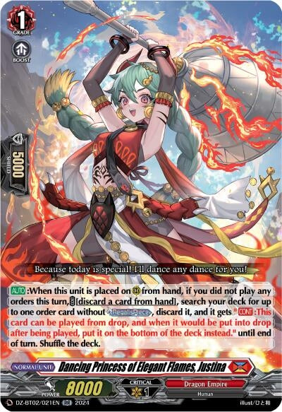 Image for Dancing Princess of Elegant Flames, Justina (DZ-BT02: Illusionless Strife) (DZ-BT02/021EN) - Cardfight Vanguard