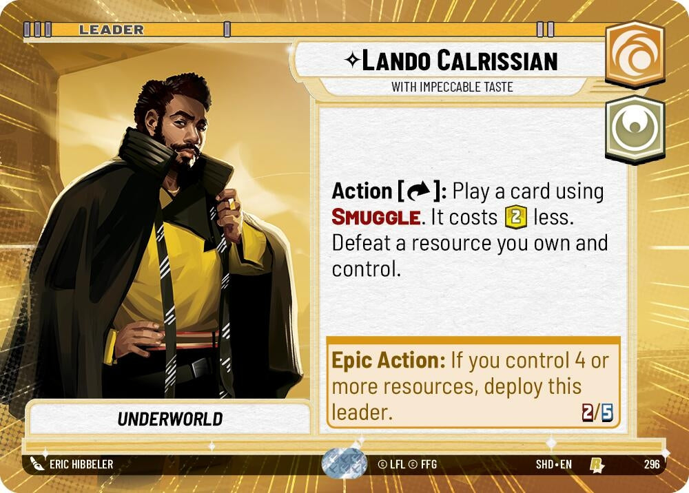 Image for Lando Calrissian - With Impeccable Taste (Hyperspace) (Shadows of the Galaxy) (296) - Star Wars: Unlimited