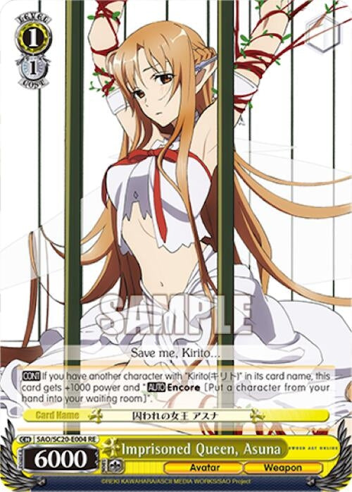 Image for Imprisoned Queen, Asuna (Sword Art Online Chronicle Set) (SAO/S20-E004 RE) - Weiss Schwarz