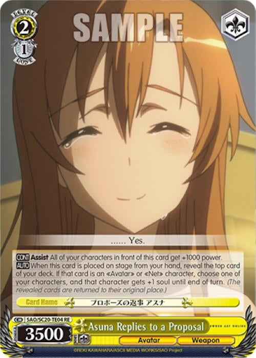 Image for Asuna Replies to a Proposal (TD) (Sword Art Online Chronicle Set) (SAO/S20-TE04 RE) - Weiss Schwarz