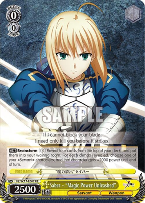 Image for Saber - "Magic Power Unleashed" (Fate/Zero Chronicle Set) (FZ/SC17-E007 RE) - Weiss Schwarz