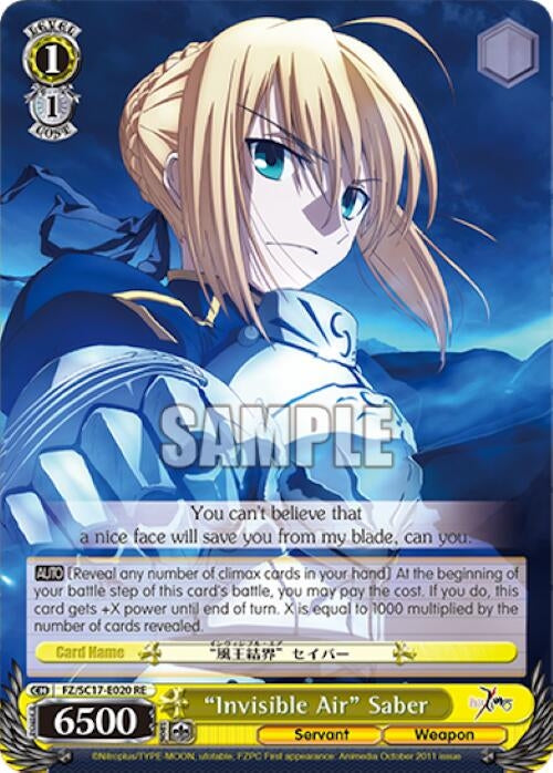 Image for "Invisible Air" Saber (Fate/Zero Chronicle Set) (FZ/SC17-E020 RE) - Weiss Schwarz