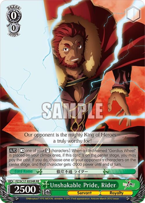 Image for Unshakable Pride, Rider (RRR) (Fate/Zero Chronicle Set) (FZ/SC17-E034R RE) - Weiss Schwarz