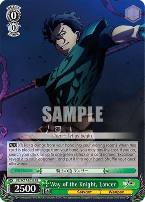 Image for Way of the Knight, Lancer (Fate/Zero Chronicle Set) (FZ/SC17-E039 RE) - Weiss Schwarz