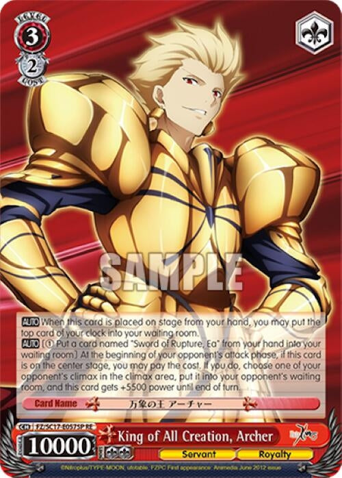 Image for King of All Creation, Archer (SP) (Fate/Zero Chronicle Set) (FZ/SC17-E057SP RE) - Weiss Schwarz