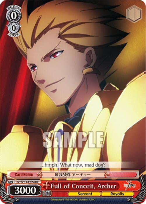 Image for Full of Conceit, Archer (Fate/Zero Chronicle Set) (FZ/SC17-E074 RE) - Weiss Schwarz