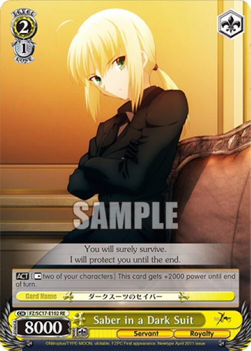 Image for Saber in a Dark Suit (TD) (Fate/Zero Chronicle Set) (FZ/SC17-E102 RE) - Weiss Schwarz
