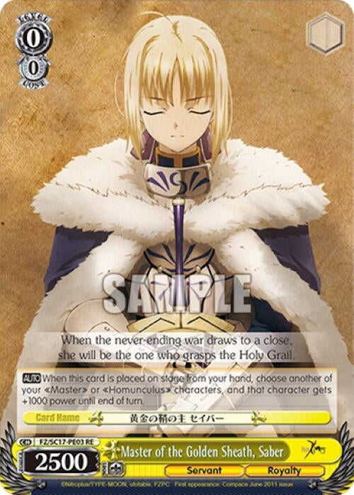 Image for Master of the Golden Sheath, Saber (Fate/Zero Chronicle Set) (FZ/SC17-PE03 RE) - Weiss Schwarz