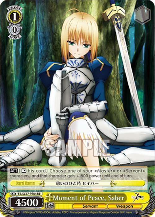 Image for Moment of Peace, Saber (Fate/Zero Chronicle Set) (FZ/SC17-PE04 RE) - Weiss Schwarz