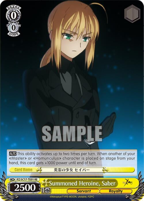Image for Summoned Heroine, Saber (Fate/Zero Chronicle Set) (FZ/SC17-TE01 RE) - Weiss Schwarz