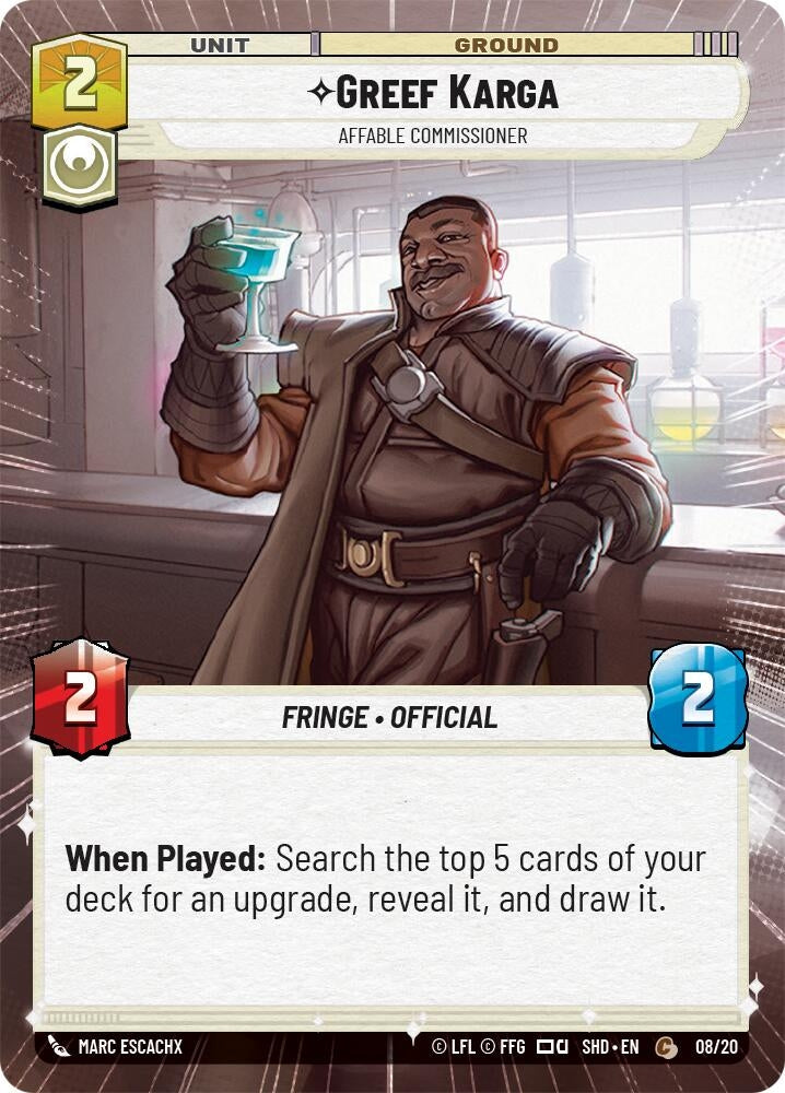 Image for Greef Karga - Affable Commissioner (Hyperspace) (Shadows of the Galaxy: Weekly Play Promos) (08/20) - Star Wars: Unlimited