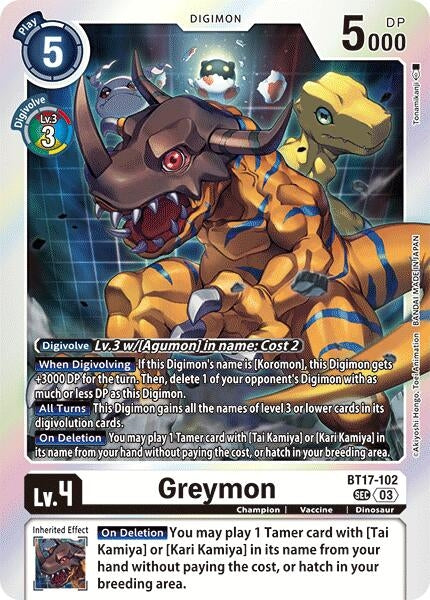 Image for Greymon (BT17) (BT17-102 SEC) - Digimon Card Game