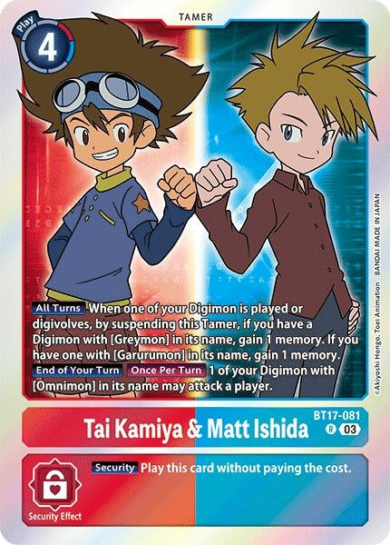 Image for Tai Kamiya & Matt Ishida (BT17) (BT17-081 R) - Digimon Card Game