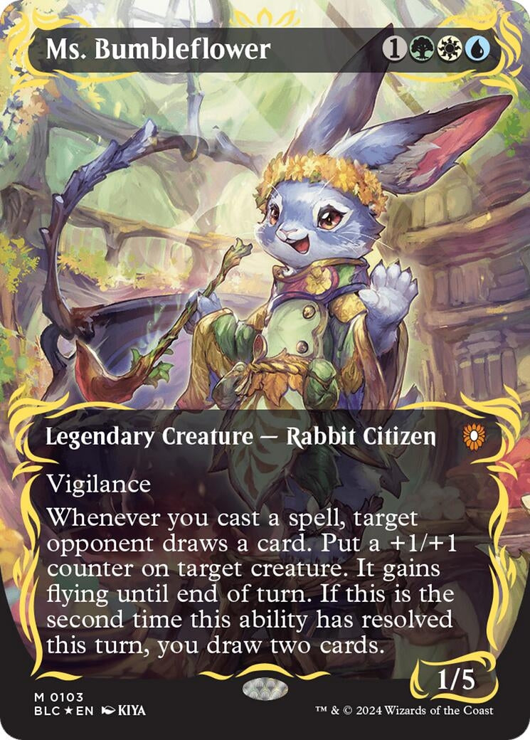 Image for Ms. Bumbleflower (Borderless) (Raised Foil) (Commander: Bloomburrow) (103) - Magic: The Gathering