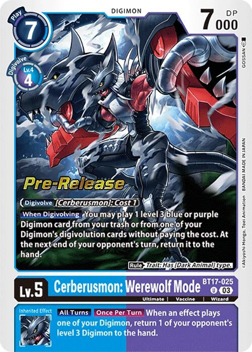 Image for Cerberusmon: Werewolf Mode (BT17_PR) (BT17-025 U) - Digimon Card Game