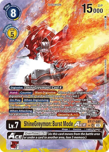 Image for ShineGreymon: Burst Mode ACE (Alternate Art) (BT17) (BT17-041 SR) - Digimon Card Game