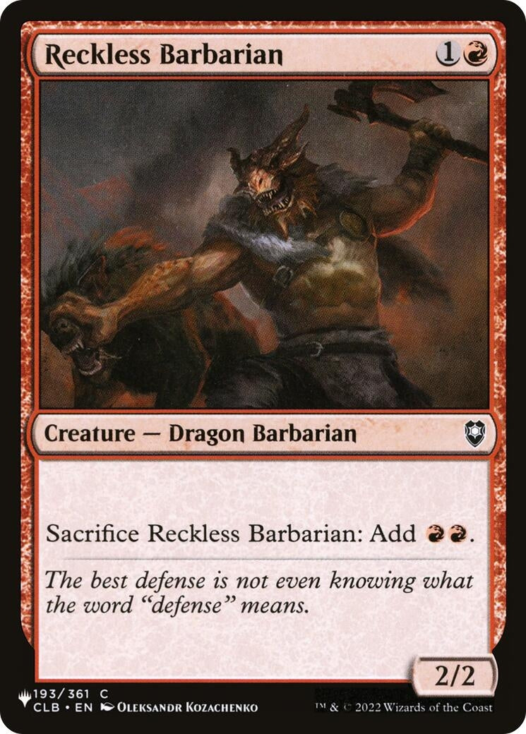 Image for Reckless Barbarian (The List Reprints) (193/361) - Magic: The Gathering