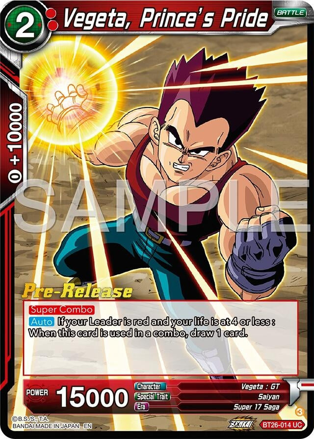 Image for Vegeta, Prince's Pride (Ultimate Advent Pre-Release Cards) (BT26-014) - Dragon Ball Super: Masters
