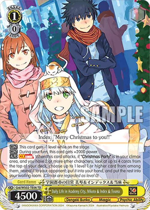 Image for Daily Life in Academy City, Mikoto & Index & Touma (Dengeki Bunko) (Gid/WS02-TE06 TD) - Weiss Schwarz