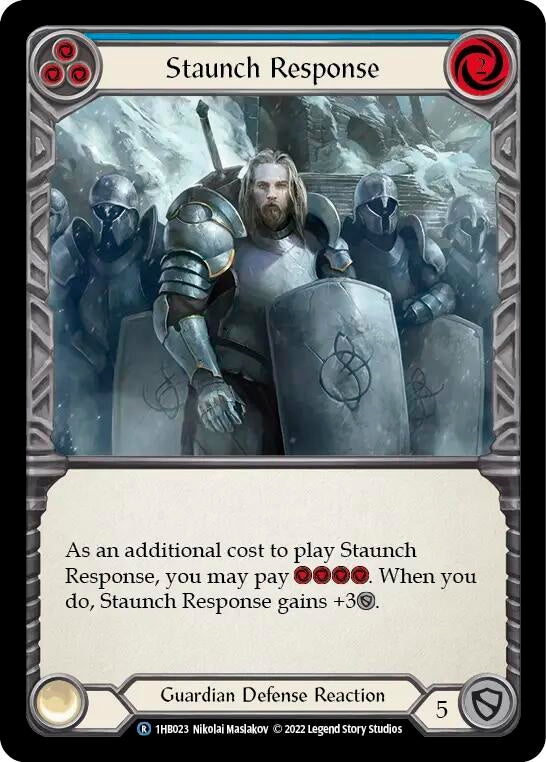 Image for Staunch Response (Blue) (Historic Pack 1 Blitz Deck: Bravo) (1HB023) - Flesh and Blood TCG