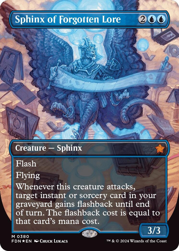 Image for Sphinx of Forgotten Lore (Borderless) (Mana Foil) (Foundations) (380) - Magic: The Gathering