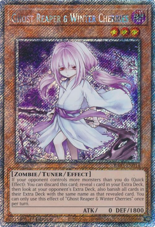 Image for Ghost Reaper & Winter Cherries (Alternate Art) (Platinum Secret Rare) (Quarter Century Bonanza) (RA03-EN014) - YuGiOh