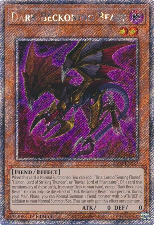 Image for Dark Beckoning Beast (Platinum Secret Rare) (Quarter Century Bonanza) (RA03-EN027) - YuGiOh