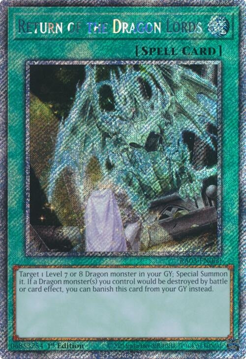 Image for Return of the Dragon Lords (Platinum Secret Rare) (Quarter Century Bonanza) (RA03-EN060) - YuGiOh