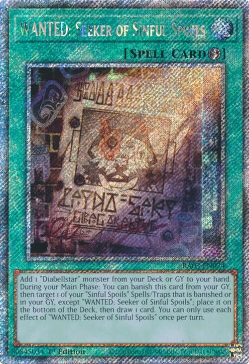 Image for WANTED: Seeker of Sinful Spoils (Platinum Secret Rare) (Quarter Century Bonanza) (RA03-EN074) - YuGiOh